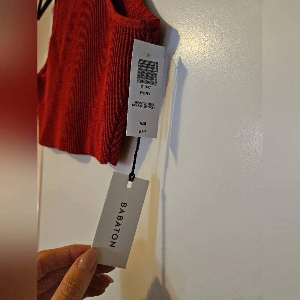 NWT // Babaton Rory Sculpt Knit Racer Ribbed Tank - Miracle Red - Picture 3 of 7